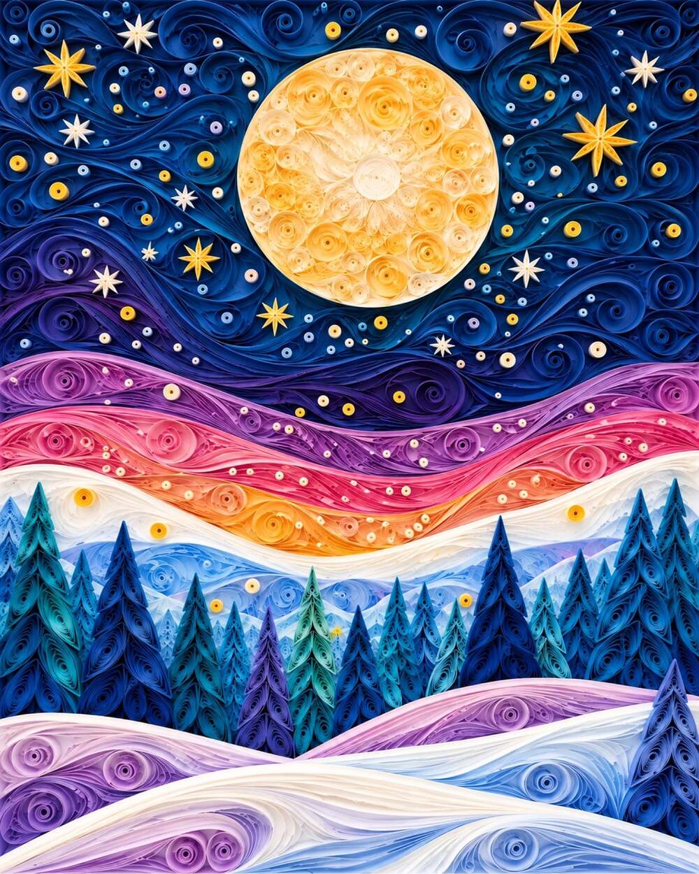 8x10 Framed Golden Moon & Snowy Forest Art Print